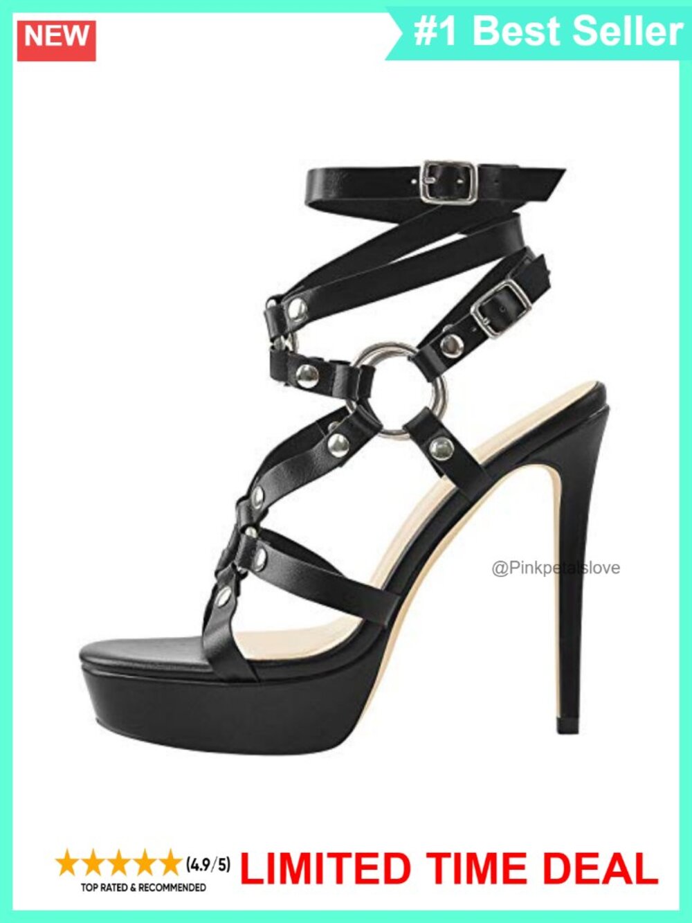 VERISSON Women's Grommet Stiletto Platform Sandals Open Toe Buckle Ankle Heels